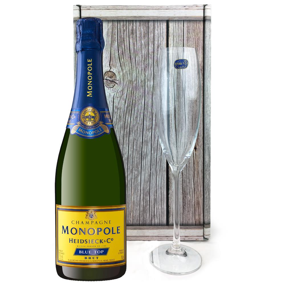 Monopole Blue Top Brut Champagne 75cl, Flute And Chocolates Gift box